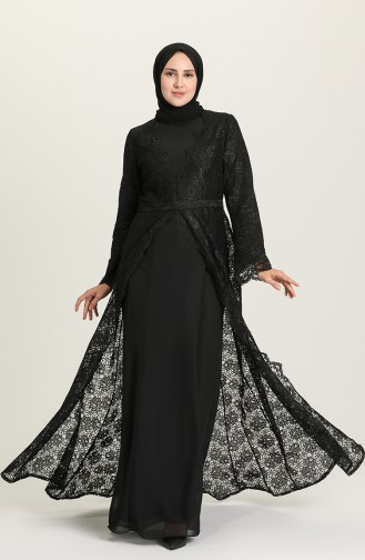 Black Hijab Evening Dress 3004-04