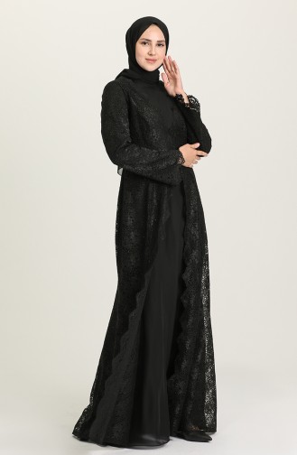 Black Hijab Evening Dress 3004-04