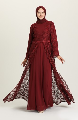 Weinrot Hijab-Abendkleider 3004-05