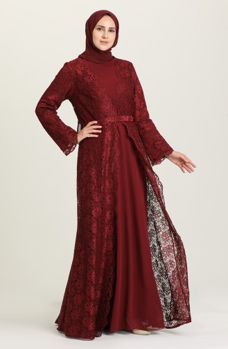 Weinrot Hijab-Abendkleider 3004-05