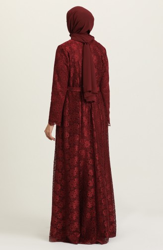 Claret Red Hijab Evening Dress 3004-05