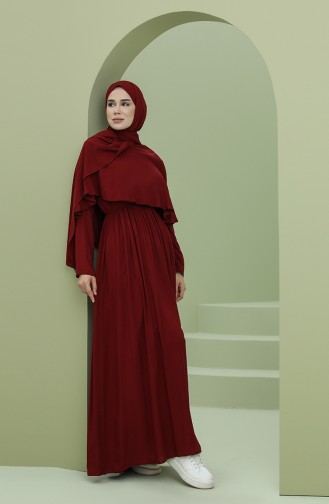 Claret Red Hijab Dress 8329-03