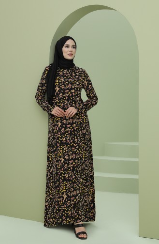 Schwarz Hijab Kleider 3301-07