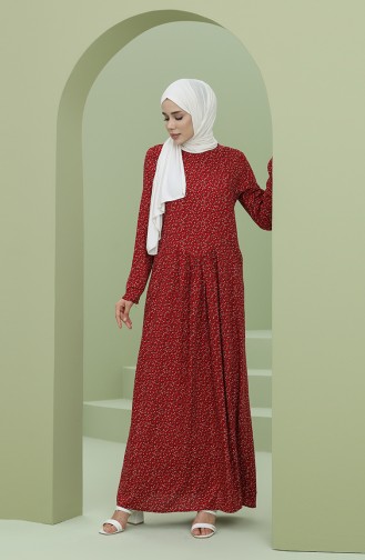 Claret Red Hijab Dress 3304-02
