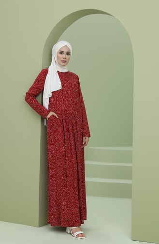 Claret Red Hijab Dress 3304-02