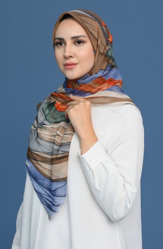 Desenli Çekme Cotton Eşarp 11407-14 Gri Oranj