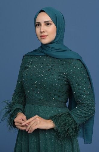 Simli Abiye Şal 1031-08 Zümrüt Yeşili