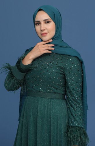Simli Abiye Şal 1031-08 Zümrüt Yeşili