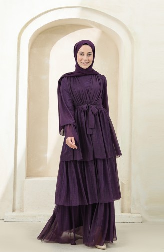 Simli Kat Kat Abiye Elbise 5385-07 Mor