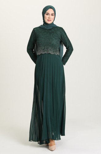 Emerald Green Hijab Evening Dress 3030-01