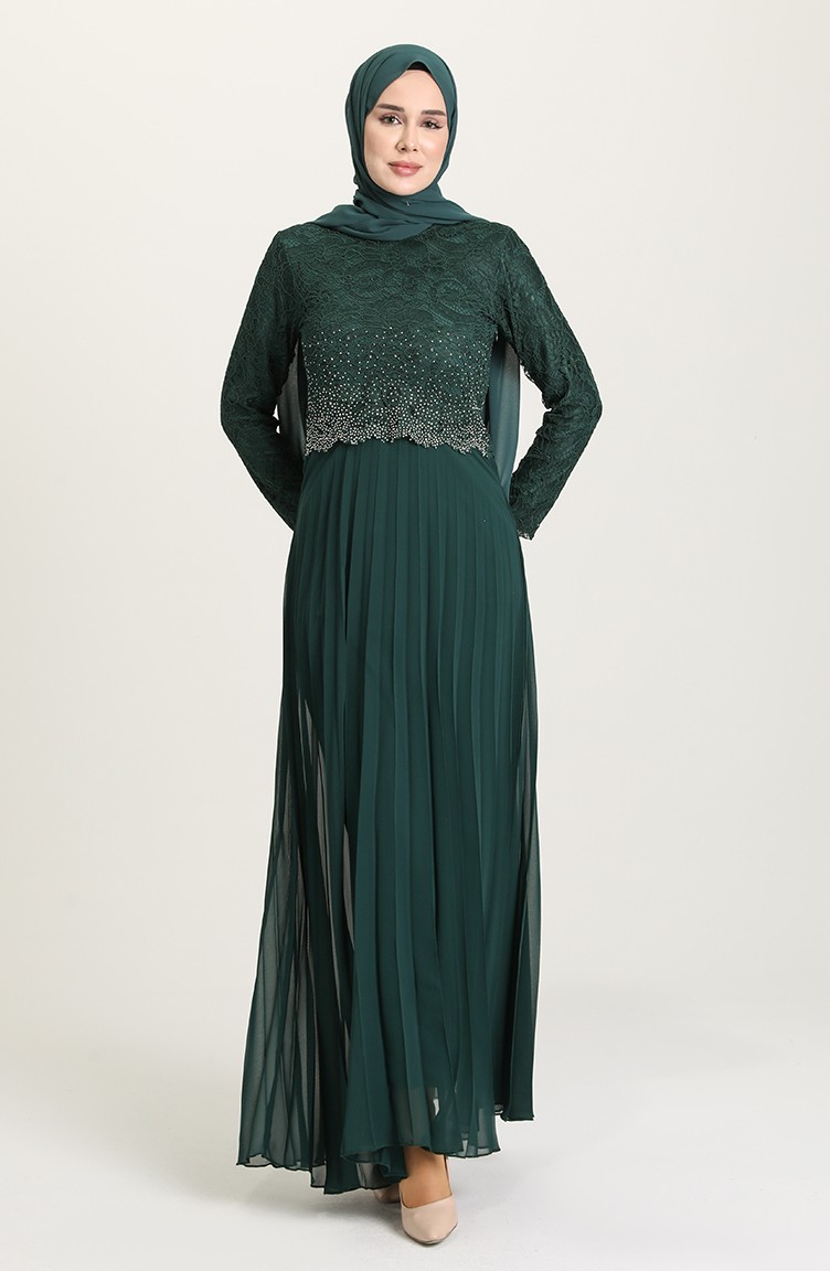 Emerald Green Hijab Evening Dress 303001 Sefamerve