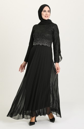 Black Hijab Evening Dress 3030-02