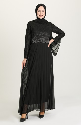 Black Hijab Evening Dress 3030-02