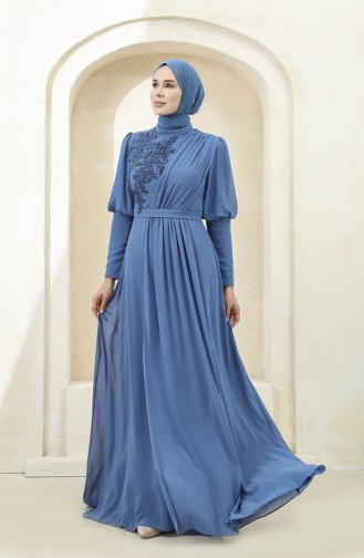 Indigo Hijab-Abendkleider 1112-02