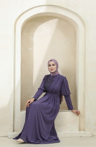 Purple Hijab Evening Dress 1112-04