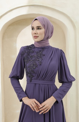 Purple Hijab Evening Dress 1112-04