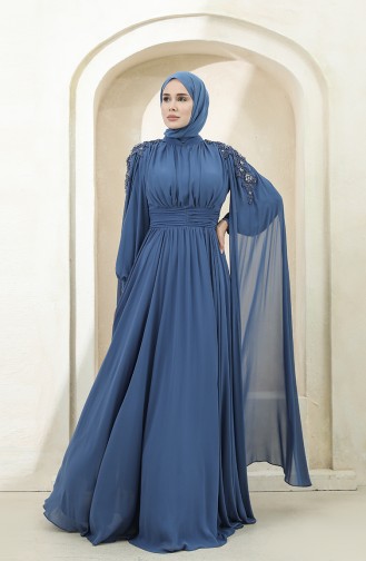 Indigo Hijab Evening Dress 3401-02