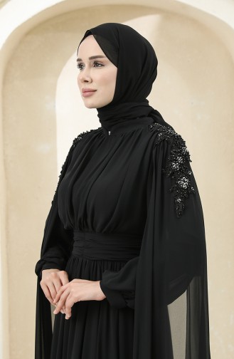 Hakim Yaka Pelerinli Tesettür Abiye 3401-04 Siyah