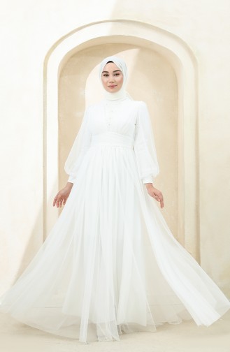 Ecru Hijab Evening Dress 3403-01