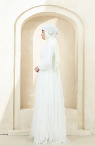 Ecru Hijab Evening Dress 3403-01