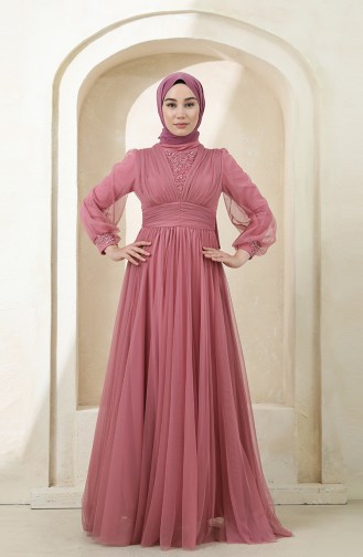 Powder Hijab Evening Dress 3403-04