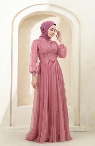 Powder Hijab Evening Dress 3403-04