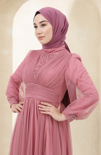 Powder Hijab Evening Dress 3403-04