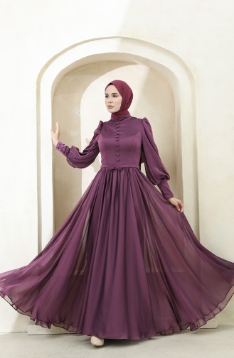 Dark Violet Hijab Evening Dress 3404-03