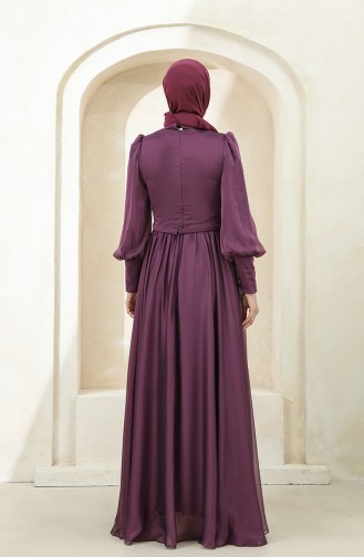 Dark Violet Hijab Evening Dress 3404-03