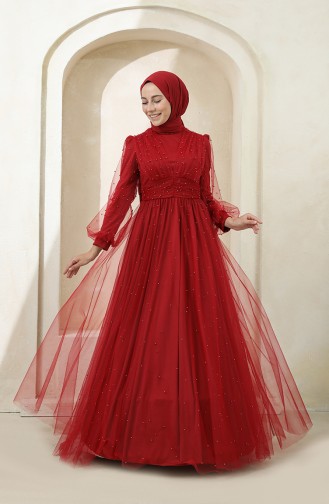 Red Hijab Evening Dress 3405-01