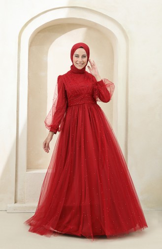 Red Hijab Evening Dress 3405-01