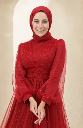 Red Hijab Evening Dress 3405-01