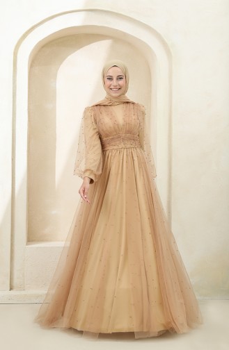 Gold Hijab Evening Dress 3405-02