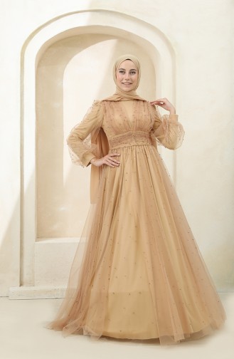 Gold Hijab Evening Dress 3405-02