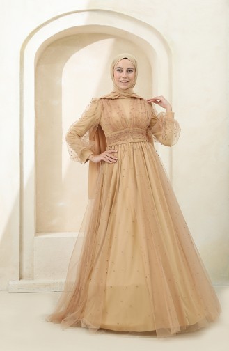 Gold Hijab-Abendkleider 3405-02