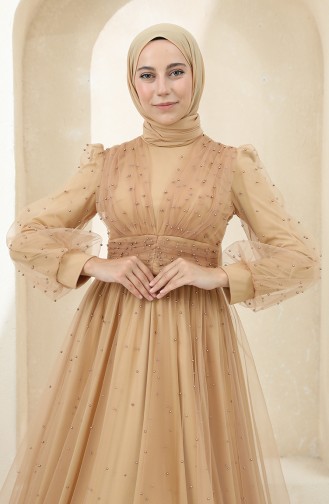 Gold Hijab Evening Dress 3405-02