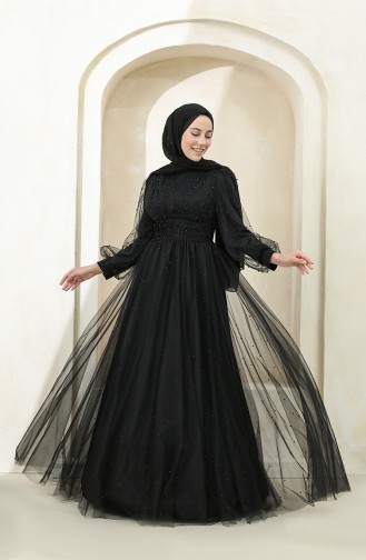 Black Hijab Evening Dress 3405-03