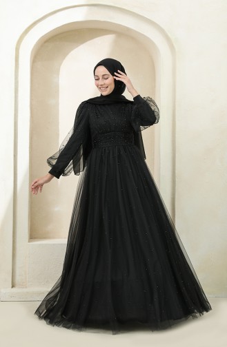 Black Hijab Evening Dress 3405-03