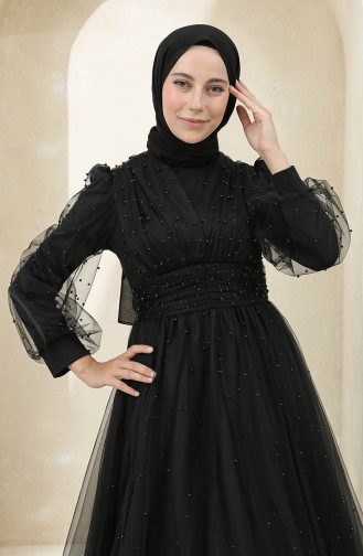 Black Hijab Evening Dress 3405-03