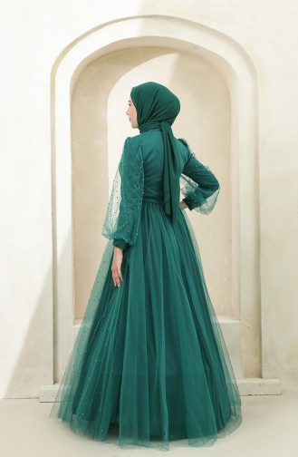 Emerald Green Hijab Evening Dress 3405-04