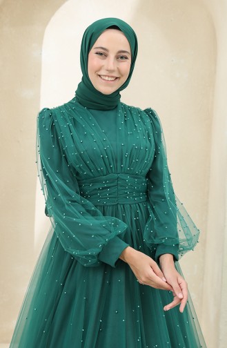 Emerald Green Hijab Evening Dress 3405-04