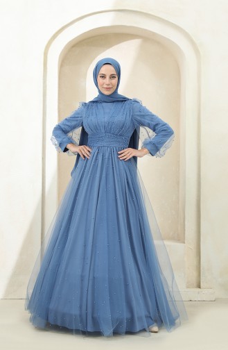 Indigo Hijab Evening Dress 3405-06