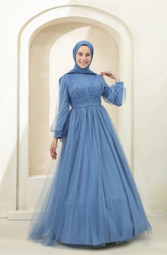 Indigo Hijab Evening Dress 3405-06