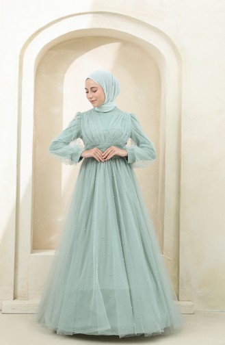 Sea Green Hijab Evening Dress 3405-07