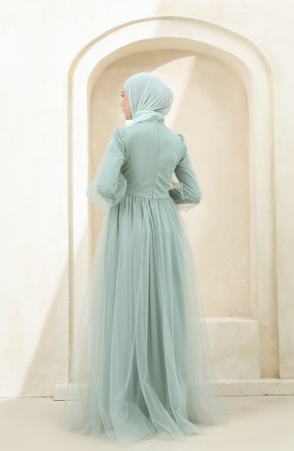 Sea Green Hijab Evening Dress 3405-07