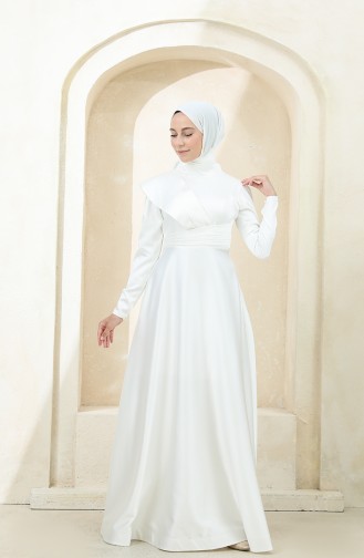 Ecru Hijab Evening Dress 4832-02