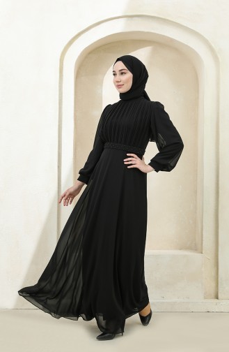 Black Hijab Evening Dress 4859-01