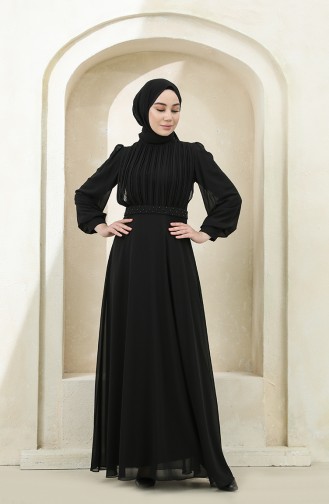 Black Hijab Evening Dress 4859-01