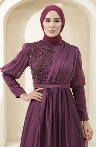 Violet Hijab Evening Dress 4876-02
