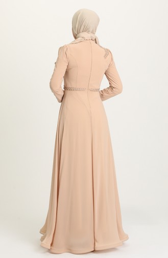 Beige Hijab Evening Dress 6062-01
